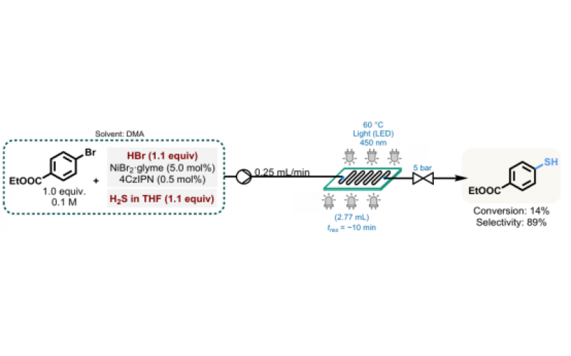 在流动体系中，通过自适应动态均相催化直接利用硫化氢气体合成芳基硫醇